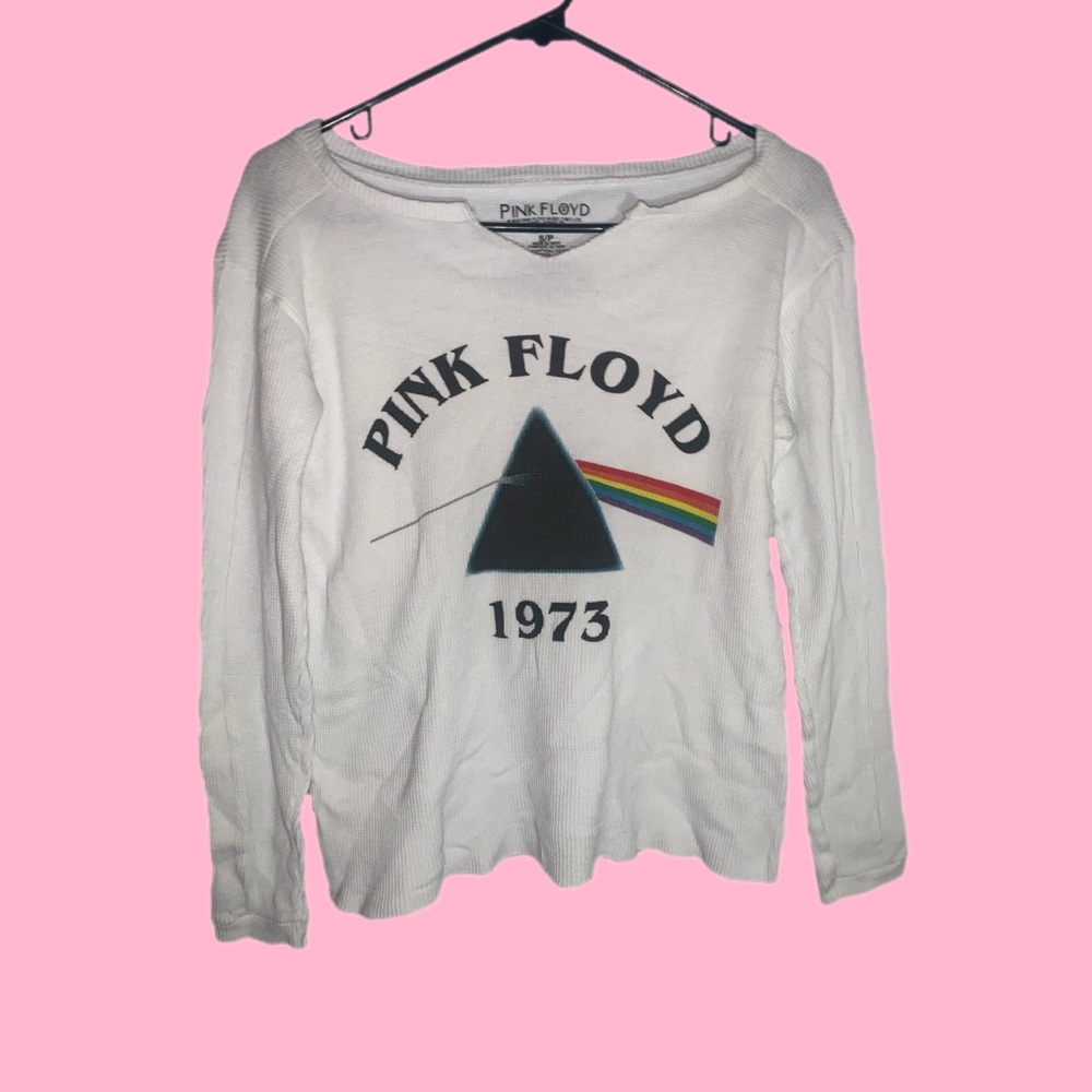 Women’s Pink Floyd White V Neck Long Sleeve Graphic Sweater Size Small